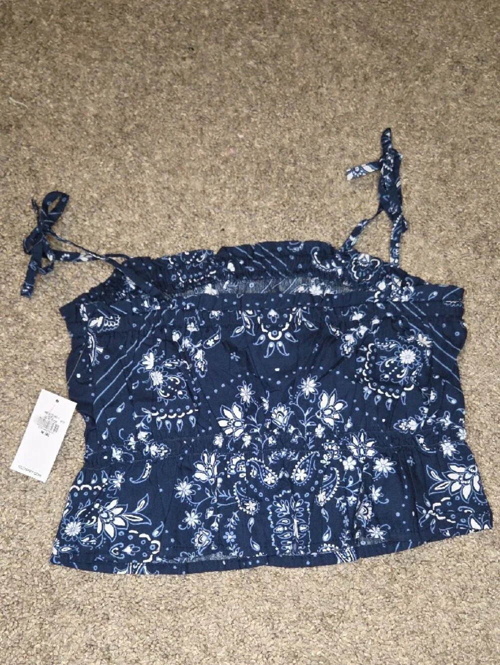 Girls Old Navy Navy Blue Floral Tie-Strap Smocked Camisole